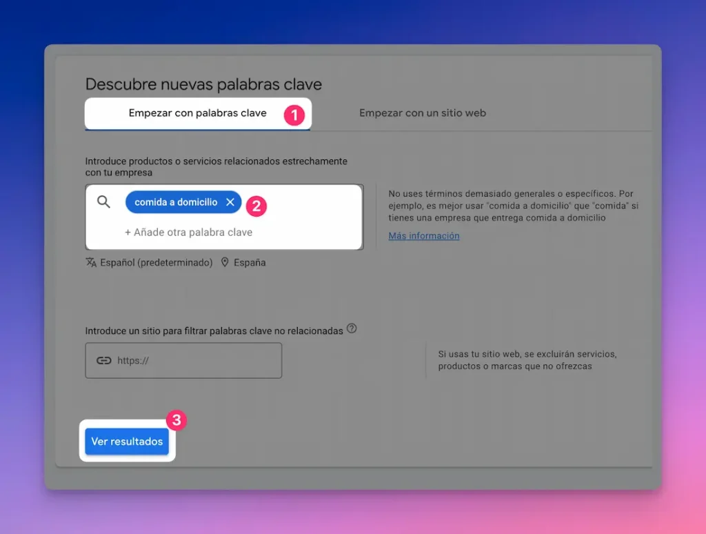 Descubre nuevas palabras clave – Empieza con palabras clave 2