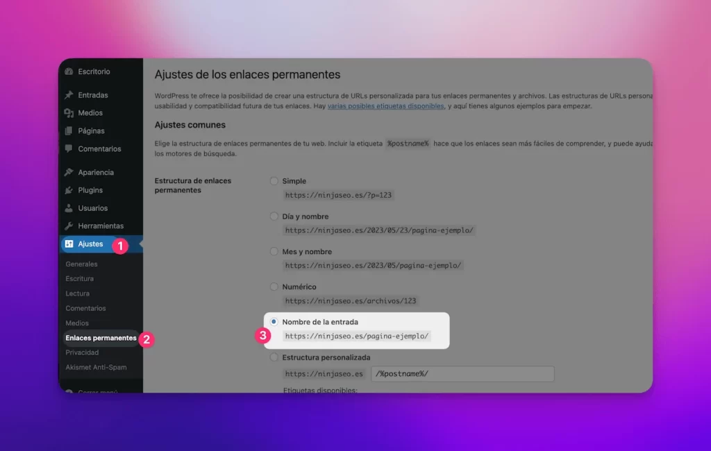 Configuración de permalinks en WordPress