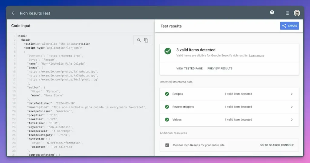 Herramienta de prueba de datos estructurados de Google
