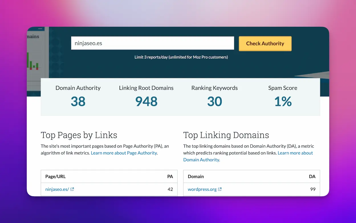 Autoridad de dominio en ninjaseo.es