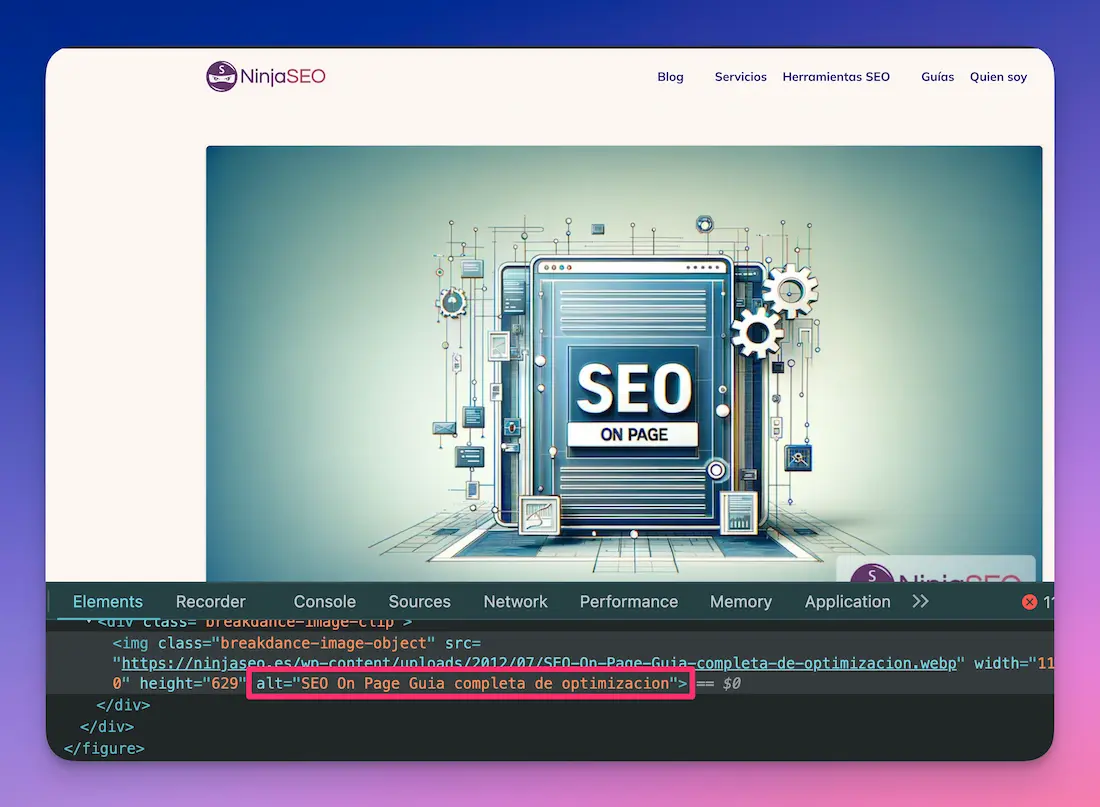 Codigo ALT para imagenes en Diccionario SEO de NinjaSEO 3