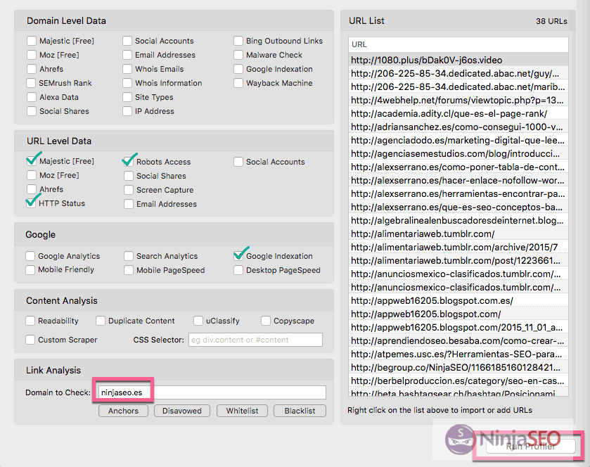 Aumentar datos de tus backlinks con URL Profiler
