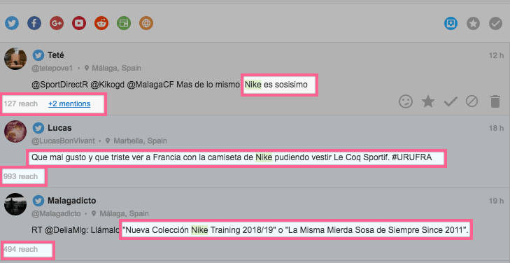 Ejemplo de menciones negativas encontradas con Awario