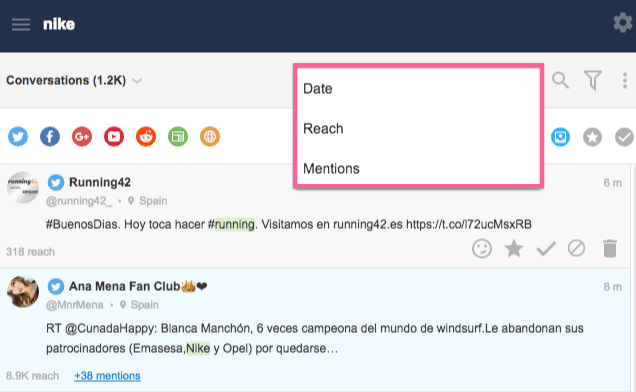 Awario te permite ordenar tus menciones por varios criterios