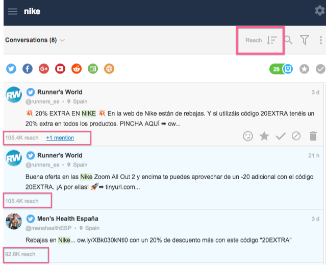 Ordenación de menciones por alcance