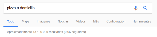 Búsqueda de pizza a domicilio en Google