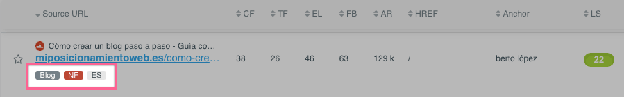 Características del enlace en LinkMiner