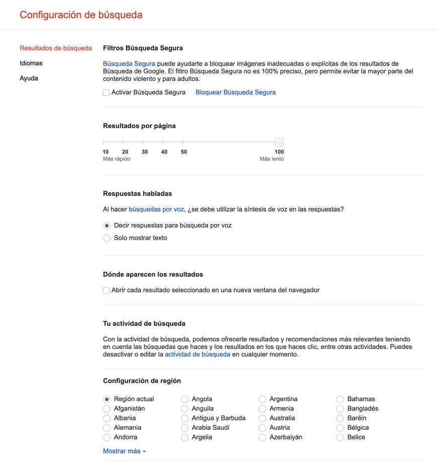 Configuración De Búsqueda De Google Resultados De Búsqueda