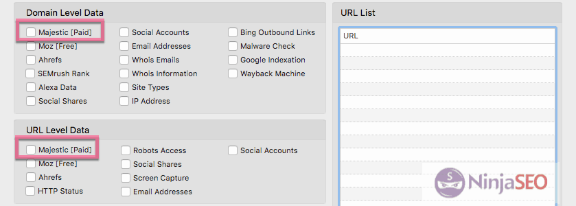 Cuenta de pago de Majestic con URL Profiler