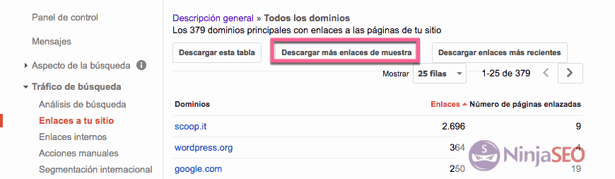 Descargar enlaces de muestra desde Search Console