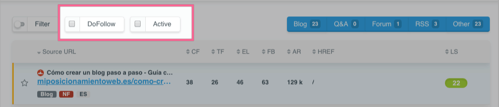 Filtrado de enlaces activos o follow en LinkMiner