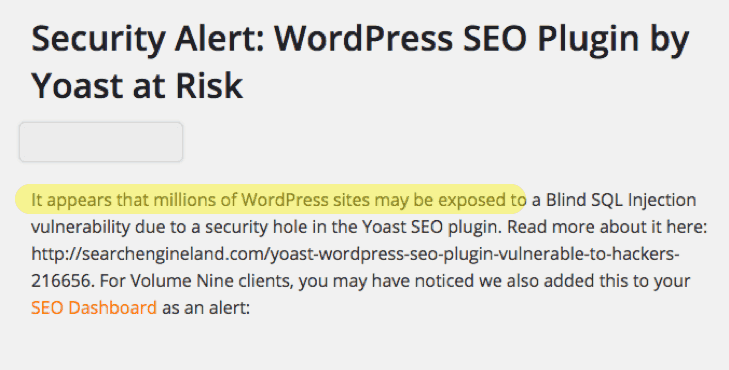 Notificación de alerta de Yoast