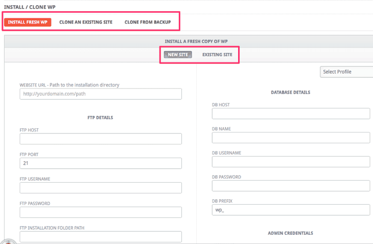 Install/Clone WordPress Addon