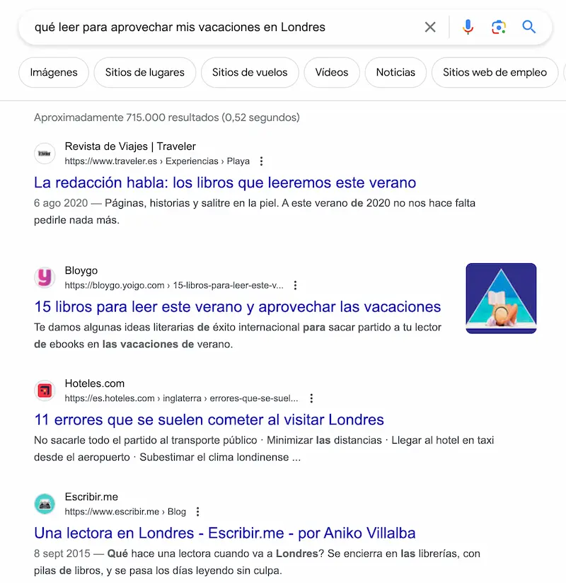 Palabras vacías en la búsqueda de Google