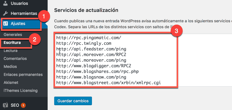 Servicios de actualización de WordPress para el indexado