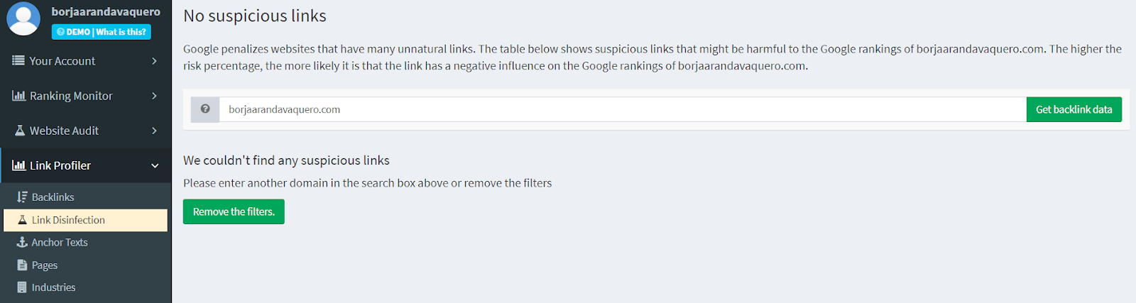 Enlaces sospechosos en Open Link Profiler