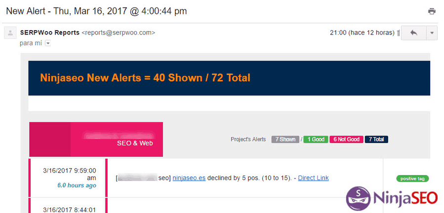 Recibe alertas de posicionamiento automáticamente con SERPWoo