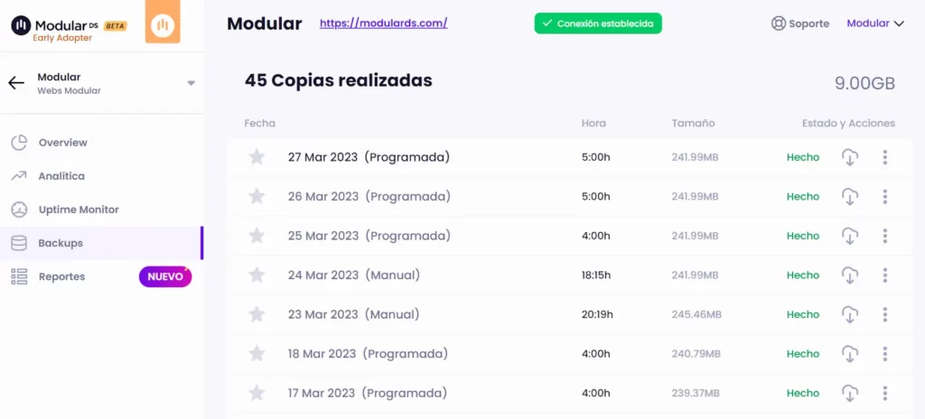 Backups Listado Modular