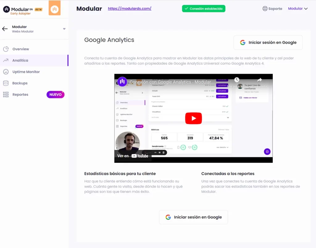 Conectar Google Analytics Modular