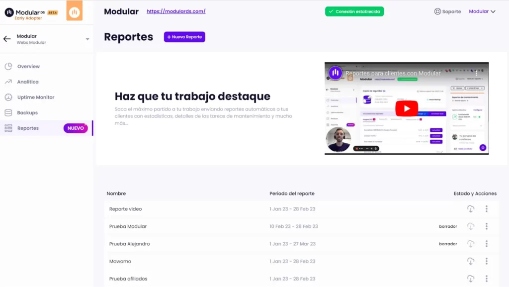 Reportes web Modular Listado