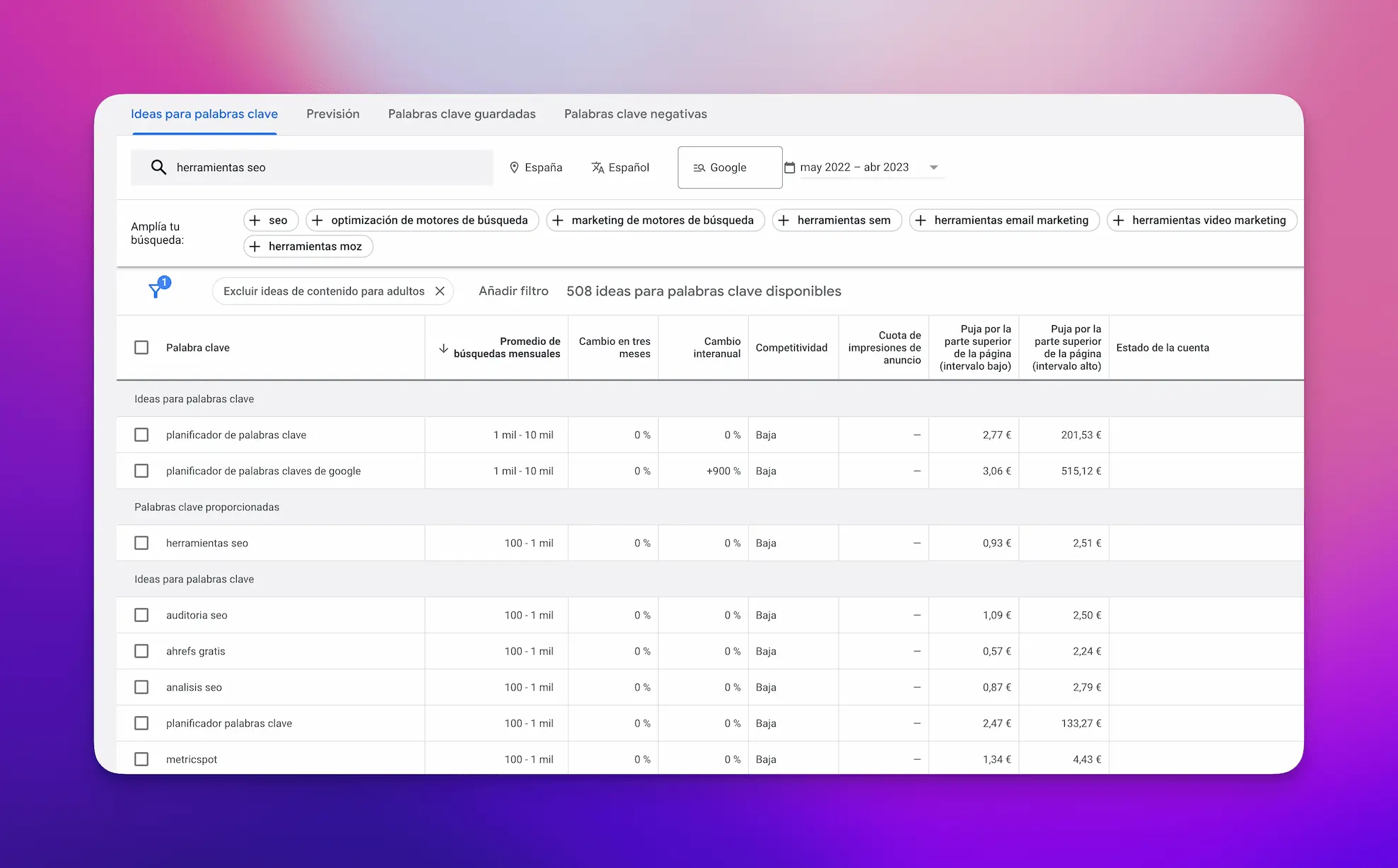 Google Ads Keyword Planner   herramienta SEO   NinjaSEO opt