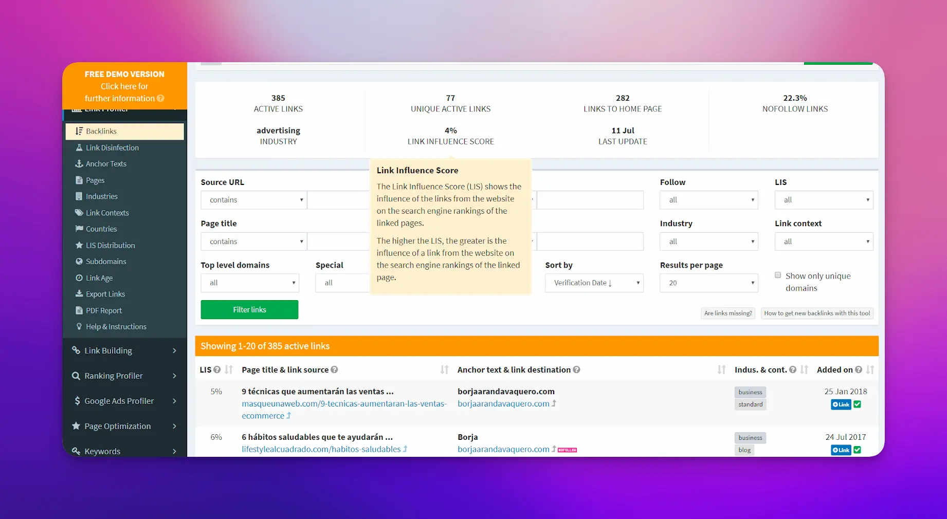 Open Link Profiler   herramienta SEO   NinjaSEO opt