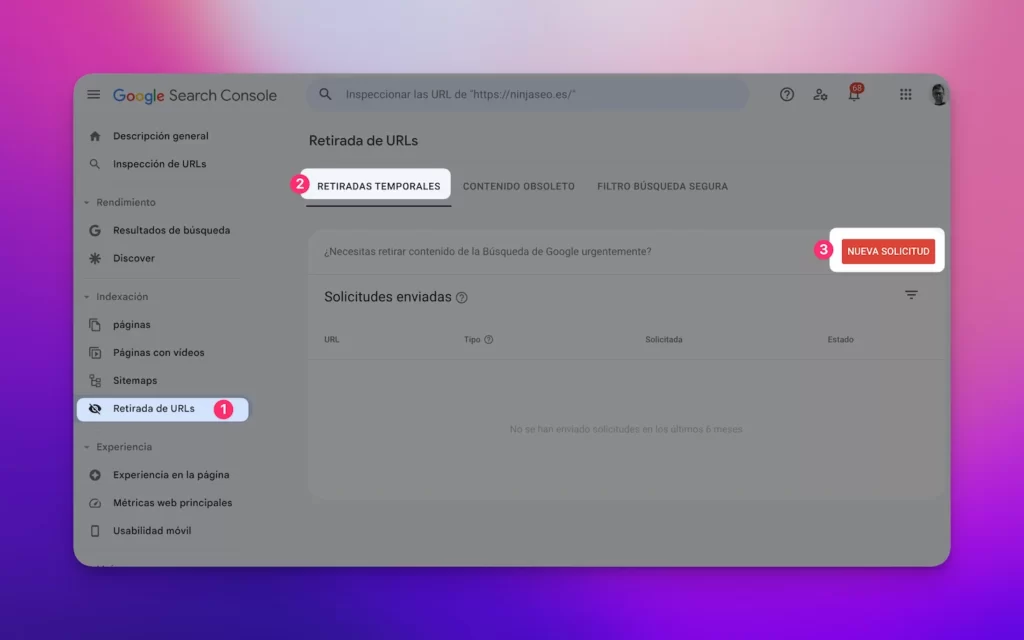 Retirada de URLs en Search Console