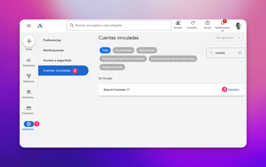 Vincular Google Ads con Search Console