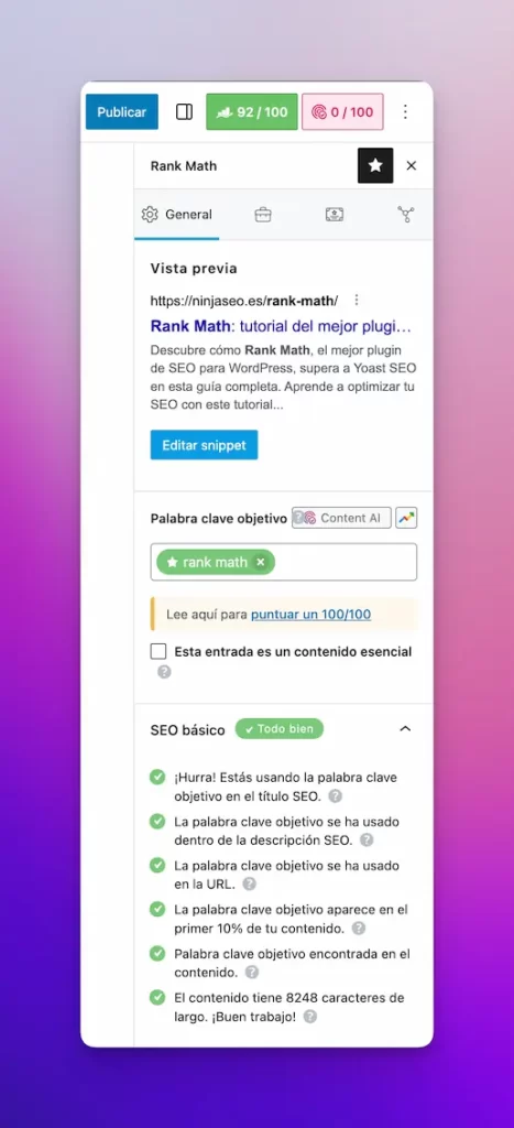 Puntuacion SEO en Rank Math