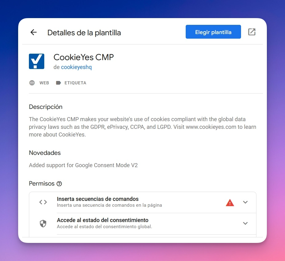 GTM Consent Mode v2 CookieYes plantilla