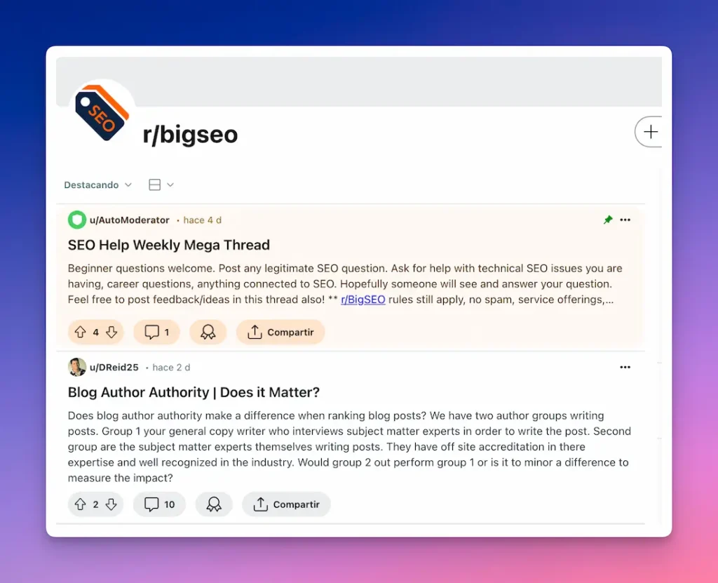Foro de SEO en Reddit