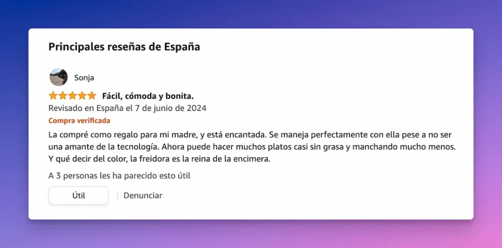 Reseña en el sitio web de Amazon