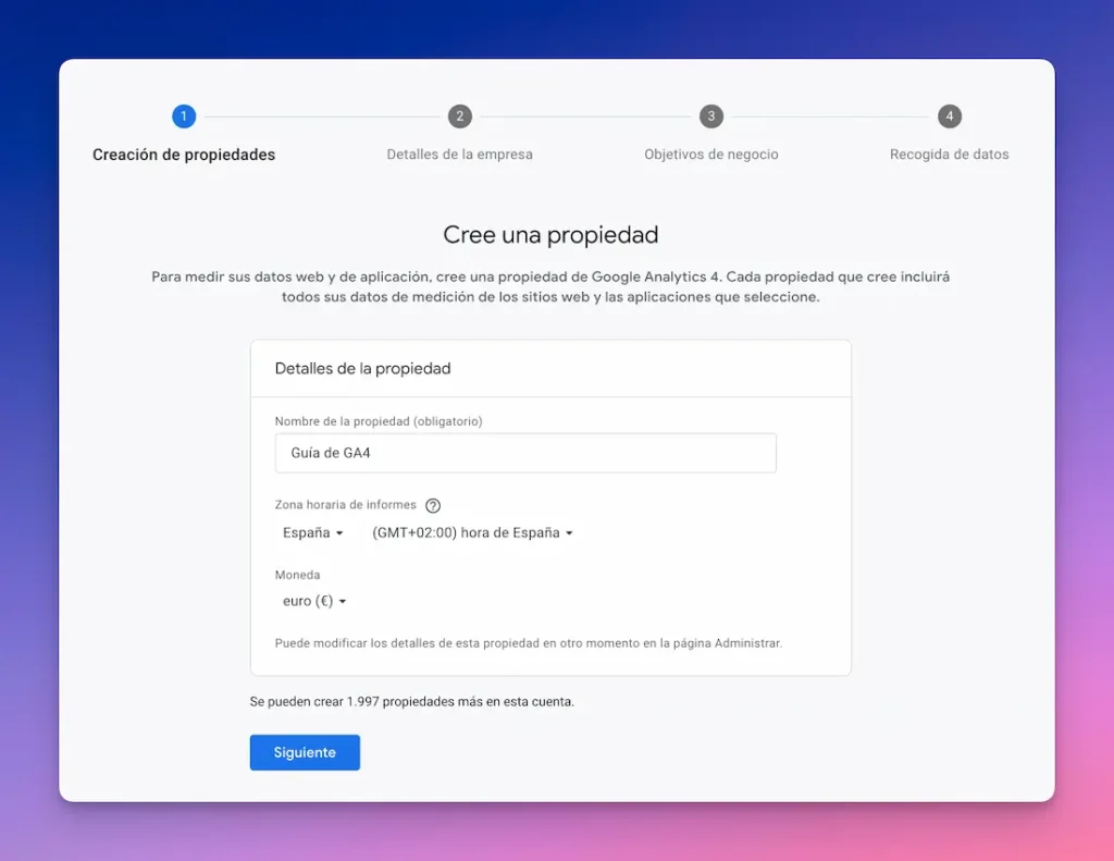 Crear cuenta en GA4 paso 3