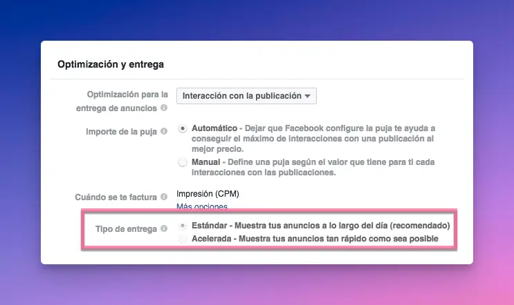 Gasto de presupuesto en Meta Ads
