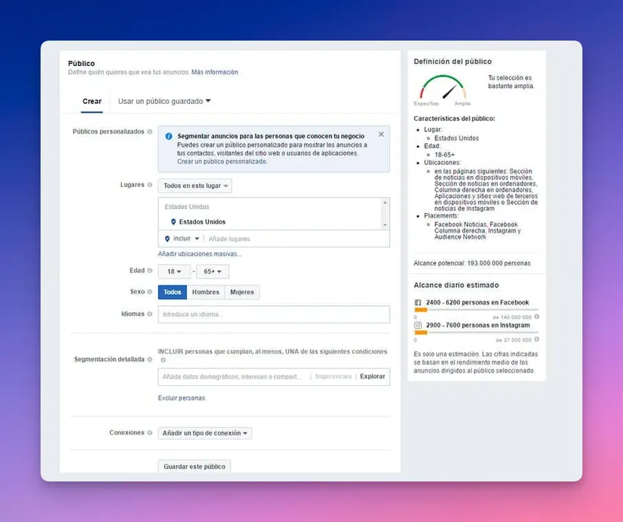 Segmentacion en anuncios de Facebook