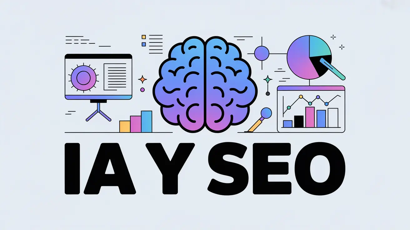 Ilustración de cerebro rodeado de gráficos y tecnología, representando IA y SEO.